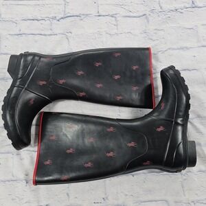 Polo Ralph Lauren WOMENS 9 Proprietor Rain Boots Black Red Pony All Over Print